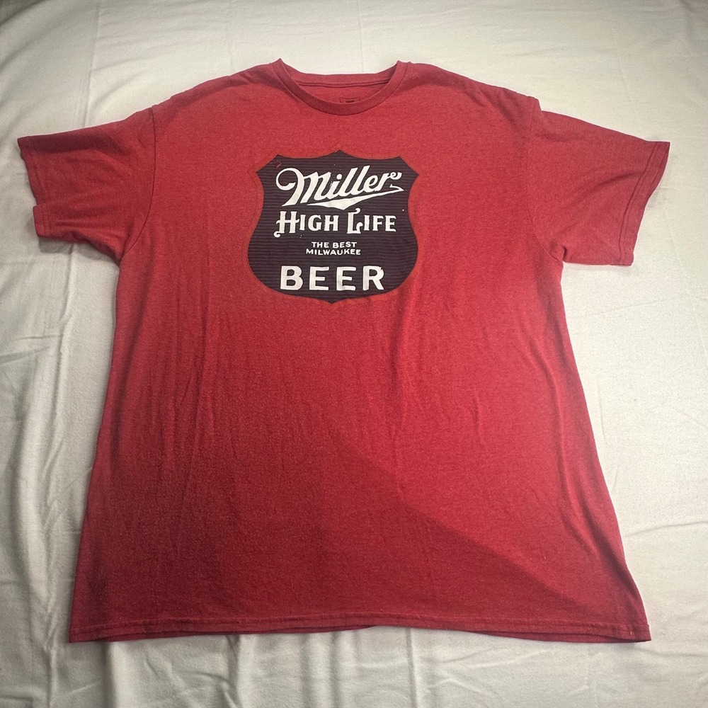 Miller High Life Beer T-Shirt Mens XL Red Heather Graphic Tee Mad Engine